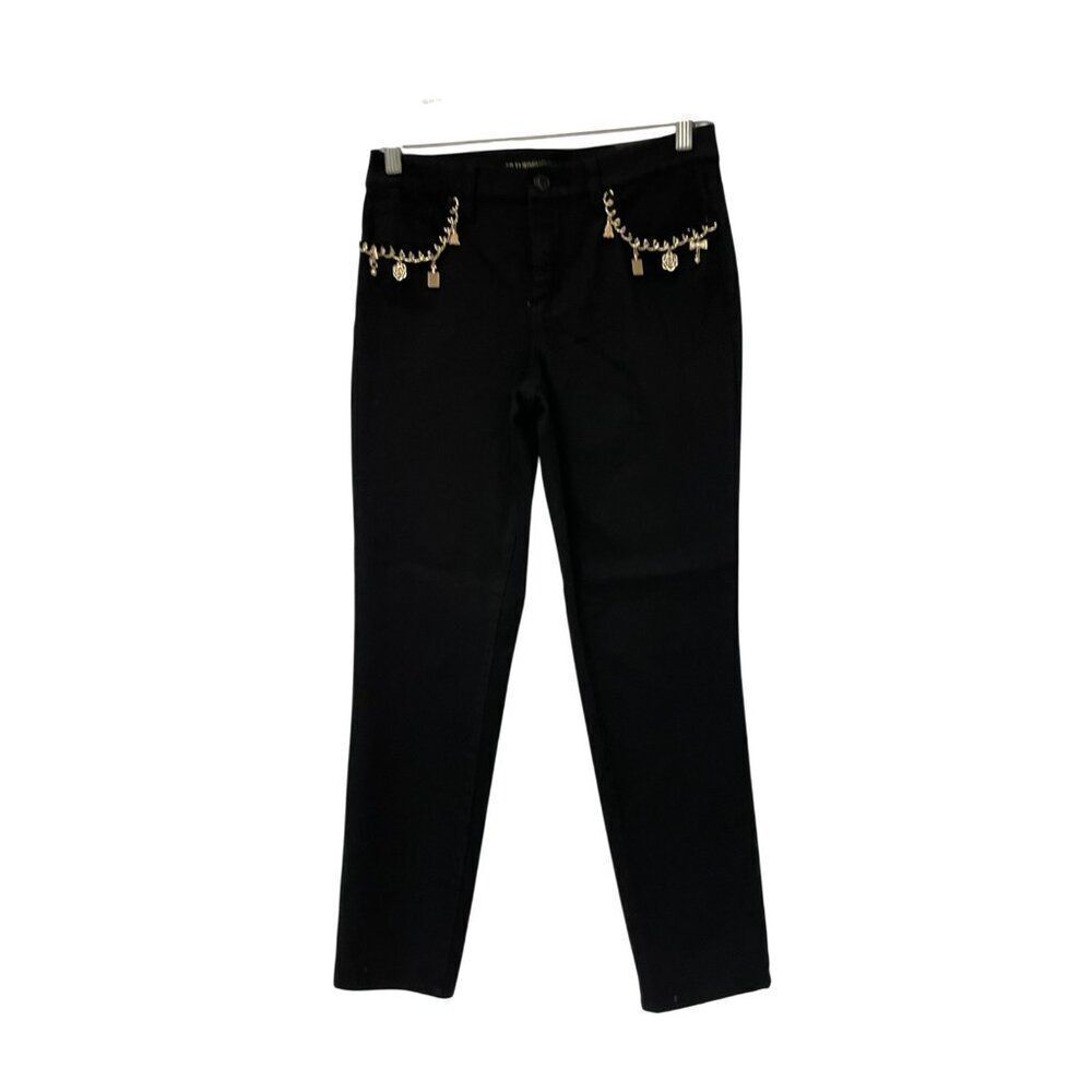 Chicos So Slimming Womens Girlfriend Ankle Pants Sz 00 XS Black gold detail NWT